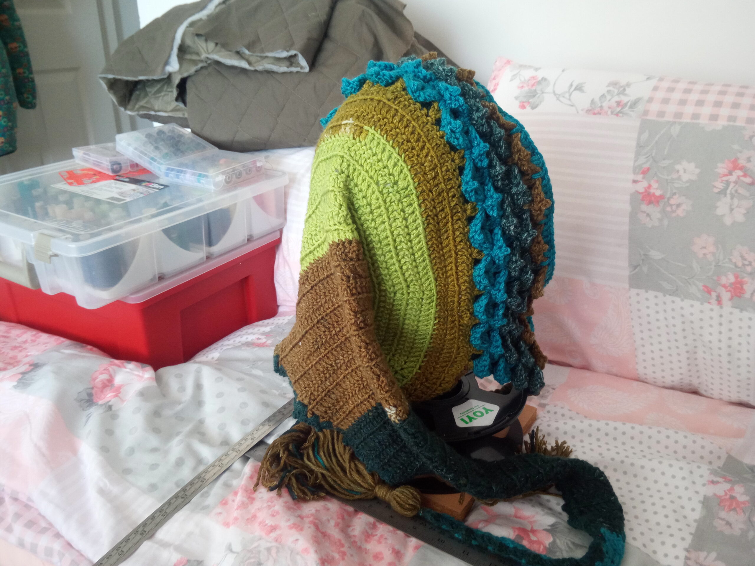 Green and blue pixie hood